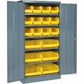 Global Industrial Locking Storage Cabinet 36inW X 18inD X 72inH With 18 Yellow Shelf Bins and 5 Shelves Assembled 500438